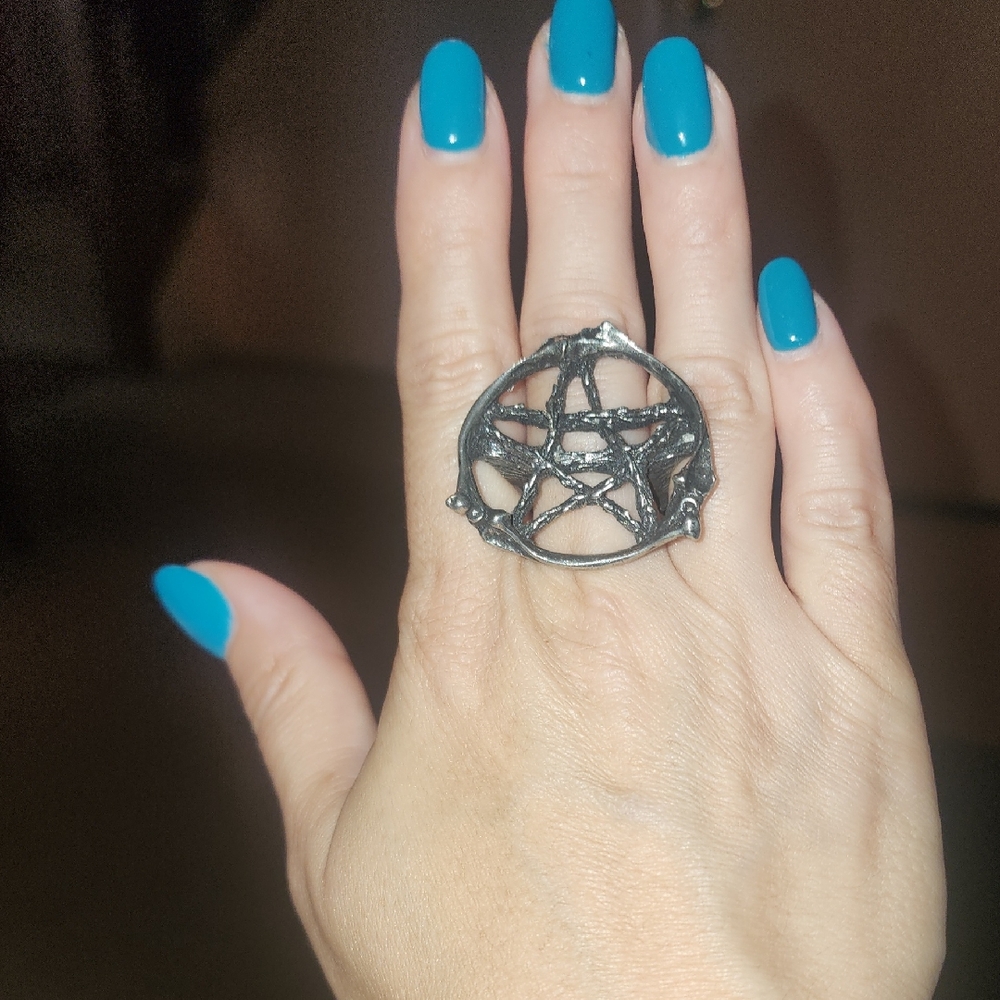 Martha Rotten adjustable twigs and bone pentagram ring